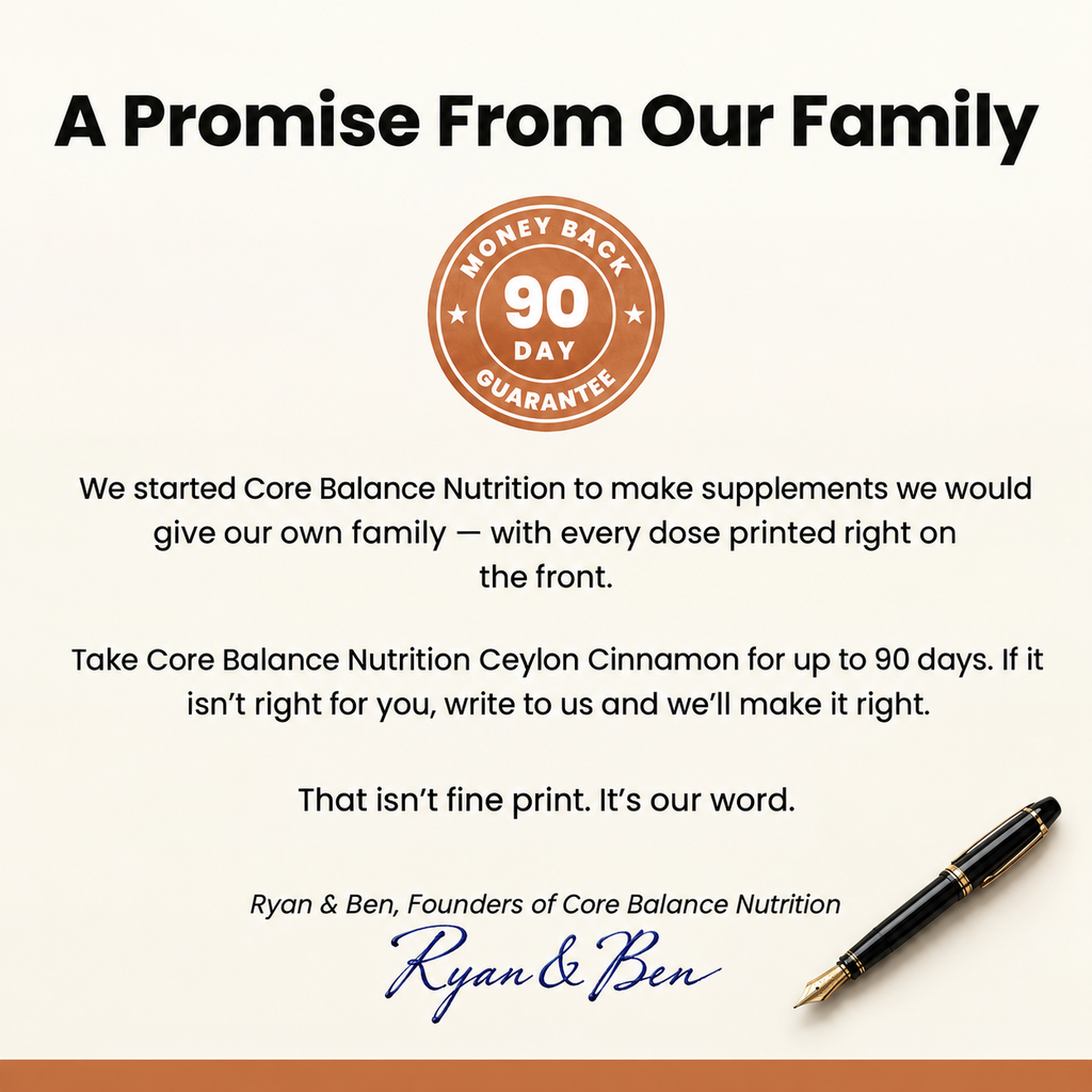 "A Promise From Our Family" letter with a 90-day money-back seal and a signature